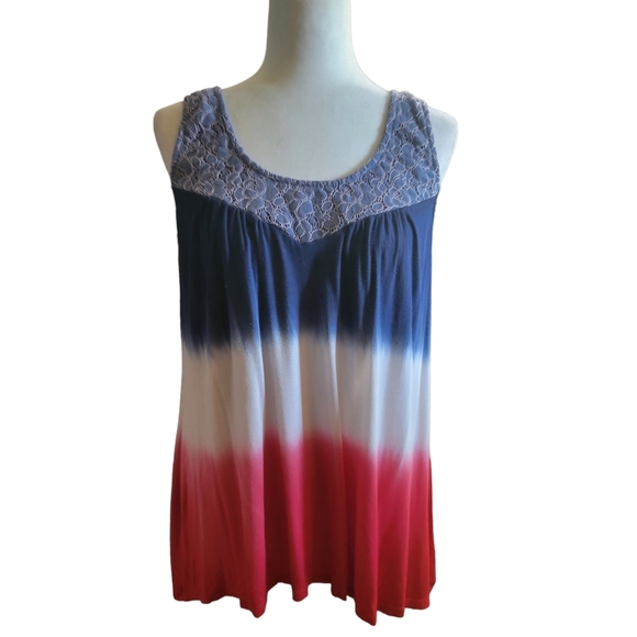 World Unity Tops - World Unity Boho Top Sleeveless Flowy Red White Blue Womens Large